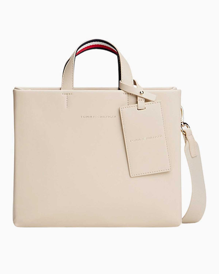 Tommy Hilfiger Resmi Orta Boy Kadın Alışveriş Çantası Classic Beige