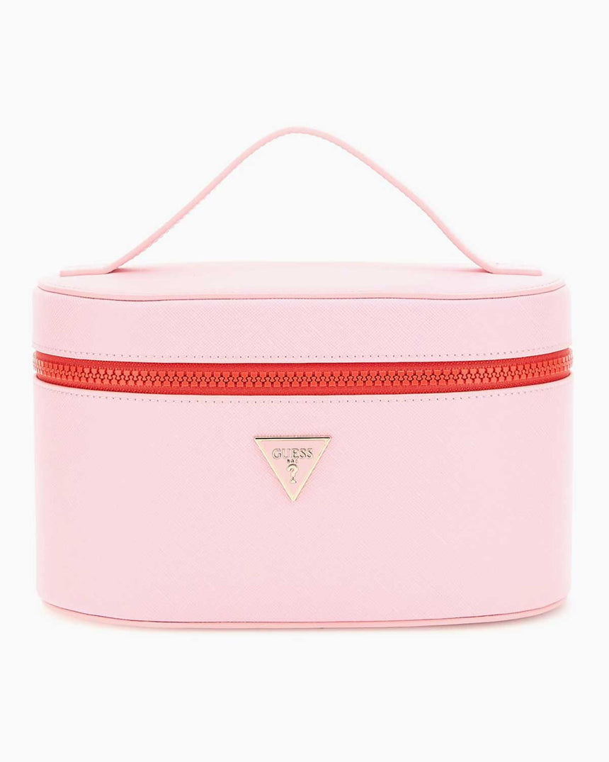 Guess Satchel Tote Logolu Makyaj Çantası Pink Multi