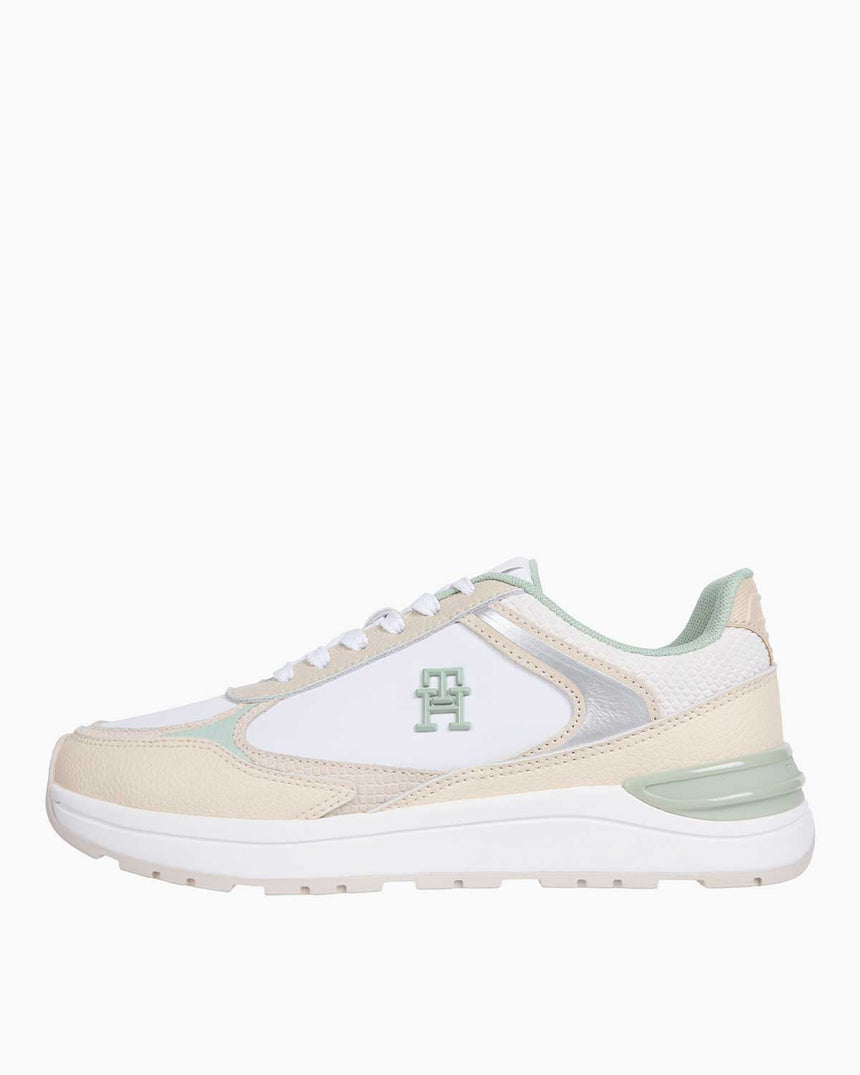 Tommy Hilfiger Casual Fashion Runner Sneaker White Beige