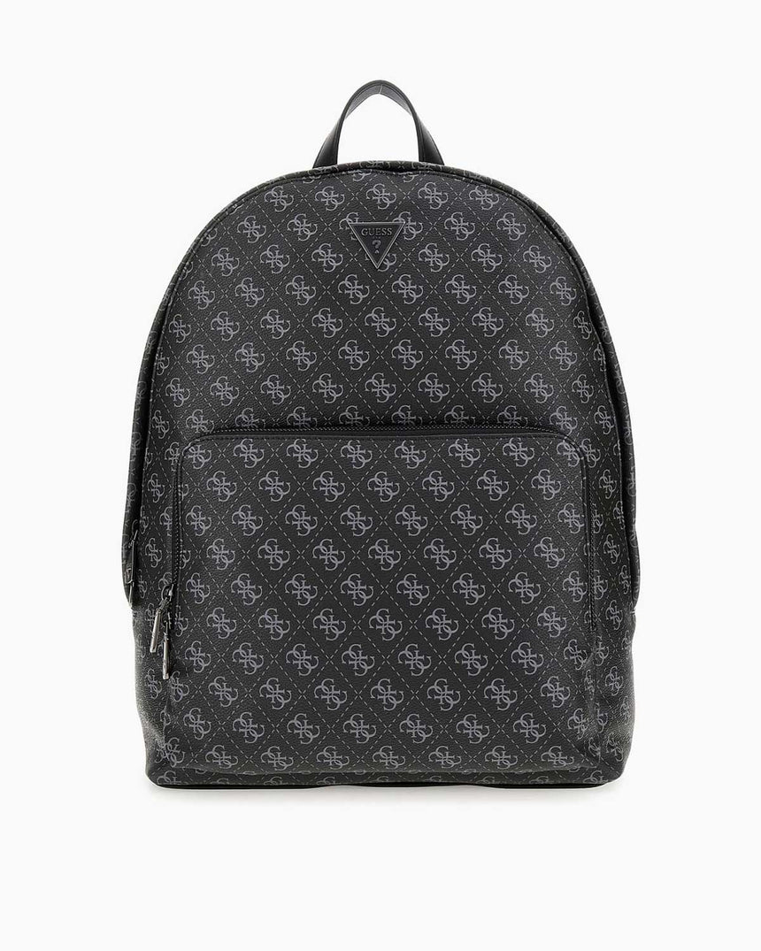 Guess Milano Compact Monogram Desenli Sırt Çantası Dark Black/Orange