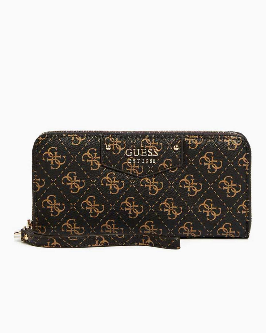 Guess Eco Brenton Slg Lrg Zip Around Kadın Cüzdanı Brown Logo