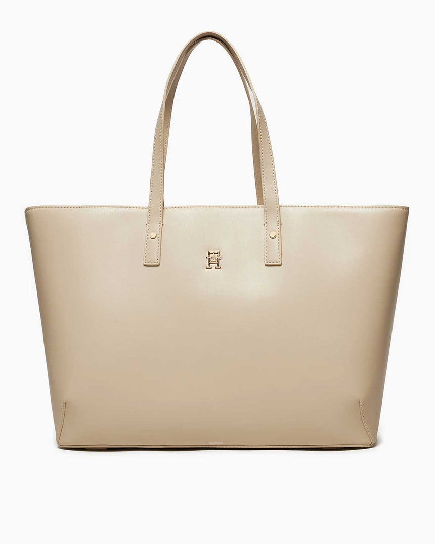 Tommy Hilfiger Chic Tote Logolu Omuz Çantası Classic Beige