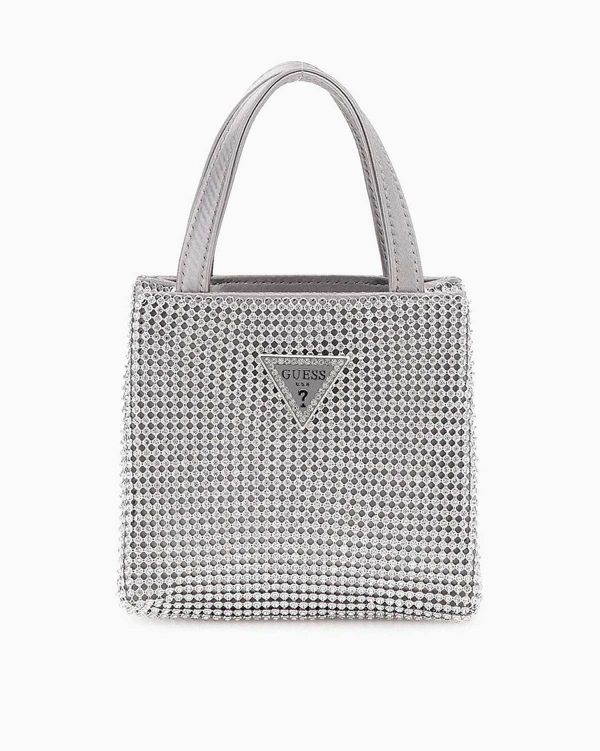 Guess Lua Mini Tote Taşlı El Çantası Silver