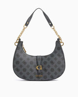 Guess Kuba Top Compartment Monogram Omuz Çantası Charcoal Logo