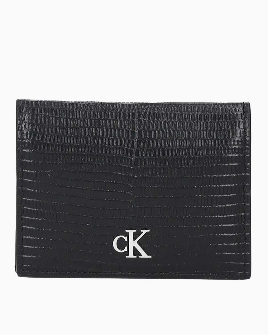Calvin Klein Kertenkele Desenli Katlamalı Deri Kadın Kartlık Black