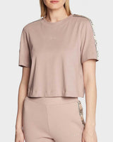 Guess Logo Şeritli Bisiktlet Yaka Tshirt Posh Taupe