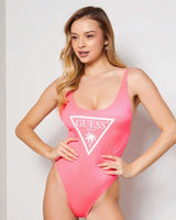 Guess One Piece Logo Detaylı Mayo Neon Pink