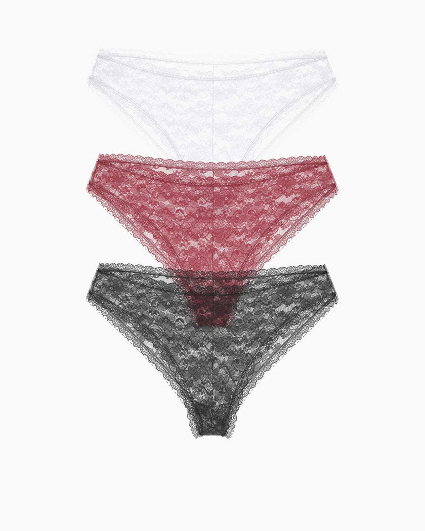 Guess Basic Lace  Kadın Brief 3lü Brazilian Külot Paketi White Red Black Comb