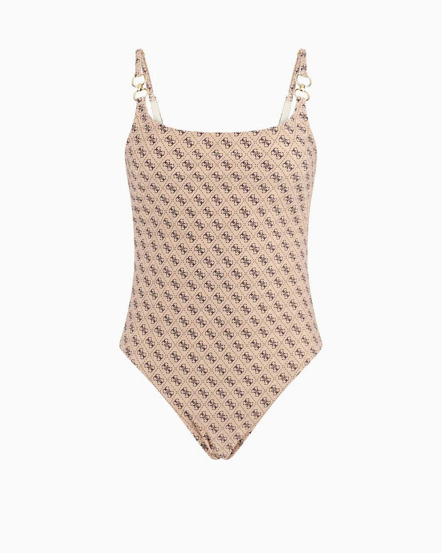 Guess One Piece Logolu Mayo 4G Rustic Beige Aop