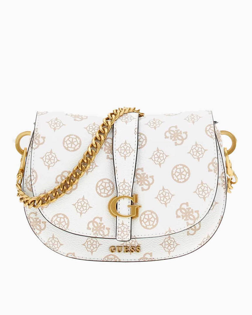 Guess Kuba Compartment Zincirli Logolu Çapraz Askılı Çanta White Logo
