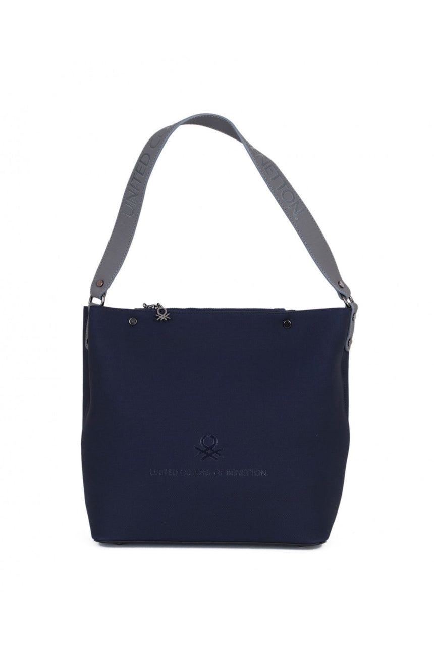 Benetton Kabartma Logolu Kadın Kol Çantası Lacivert - Gri