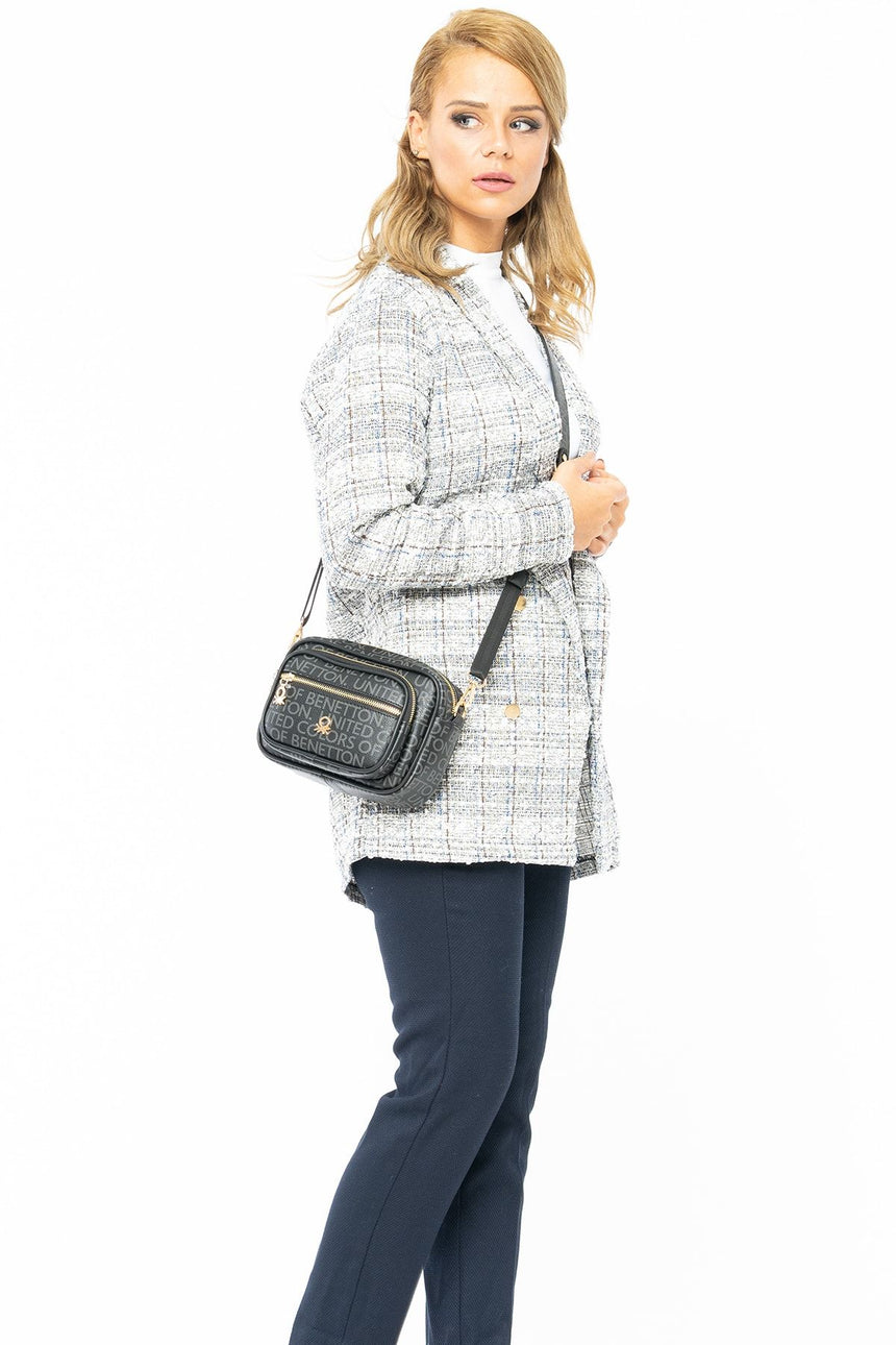 Benetton İki Ön Bölmeli Çapraz Askılı Kadın Çantası Siyah