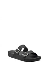 Ceyo Çift Kemer Tokalı Terlik Siyah