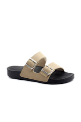 Ceyo Çift Kemer Tokalı Terlik Camel