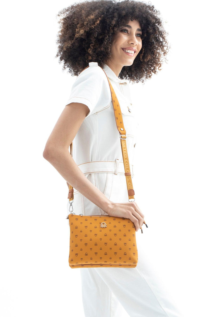 Benetton Mini Logo Baskılı Çapraz Askılı Kadın Çantası Hardal - Camel