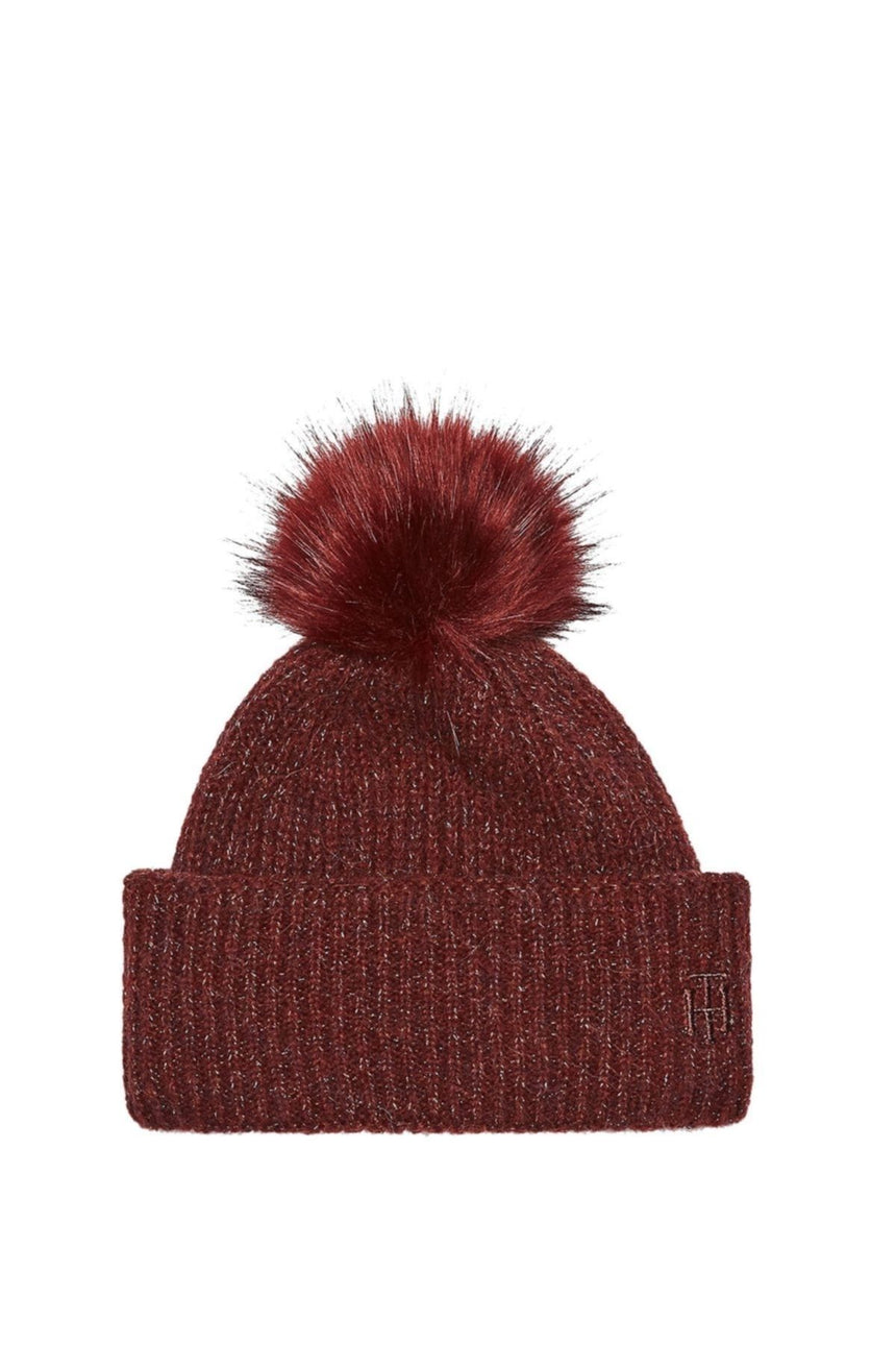 Tommy Hilfiger TH Effortless Beanie Pom Pom Kadın Bere Deep Rouge