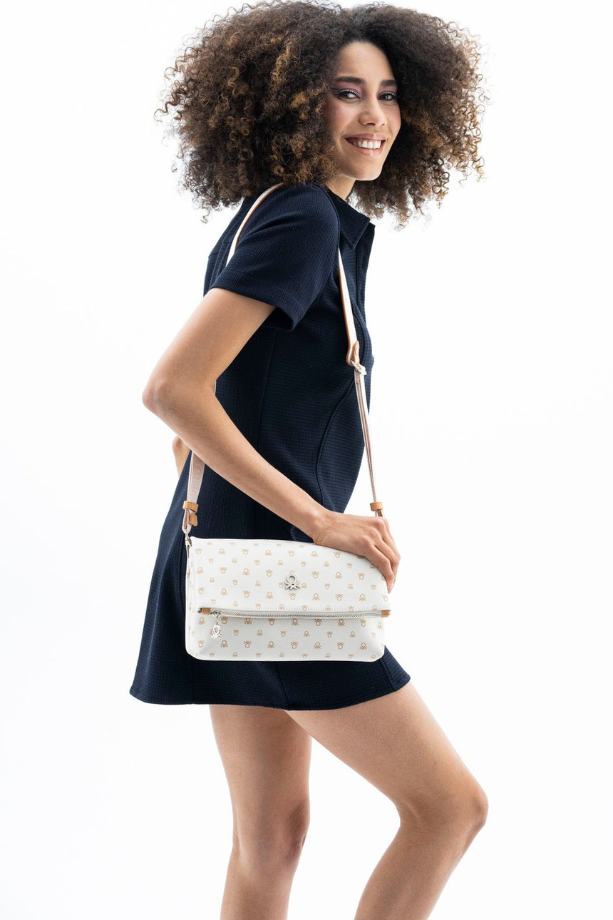 Benetton Logo Baskılı Çapraz Askılı Kadın Çantası Bej - Açık Camel