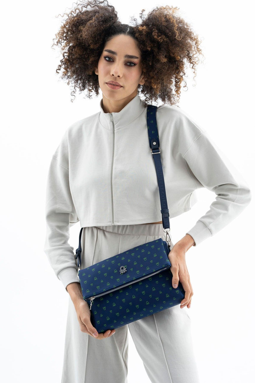 Benetton Kapaklı,Mini Logolu Çapraz Askılı Kadın Çantası Lacivert