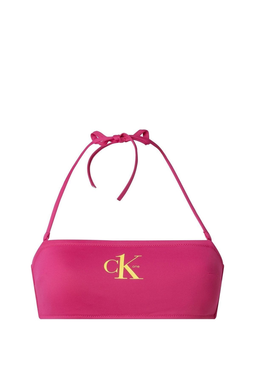 Calvin Klein Ck Monogram Detaylı Bağcıklı Straplez Kadın Bikini Üstü Royal Pink