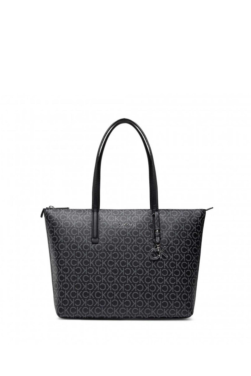Calvin Klein Ck Monogram Baskılı Fermuarlı Kadın Omuz Çantası Black Mono