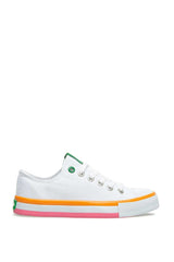 Benetton Renkli Tabanlı Kadın Sneakers Beyaz - Turuncu