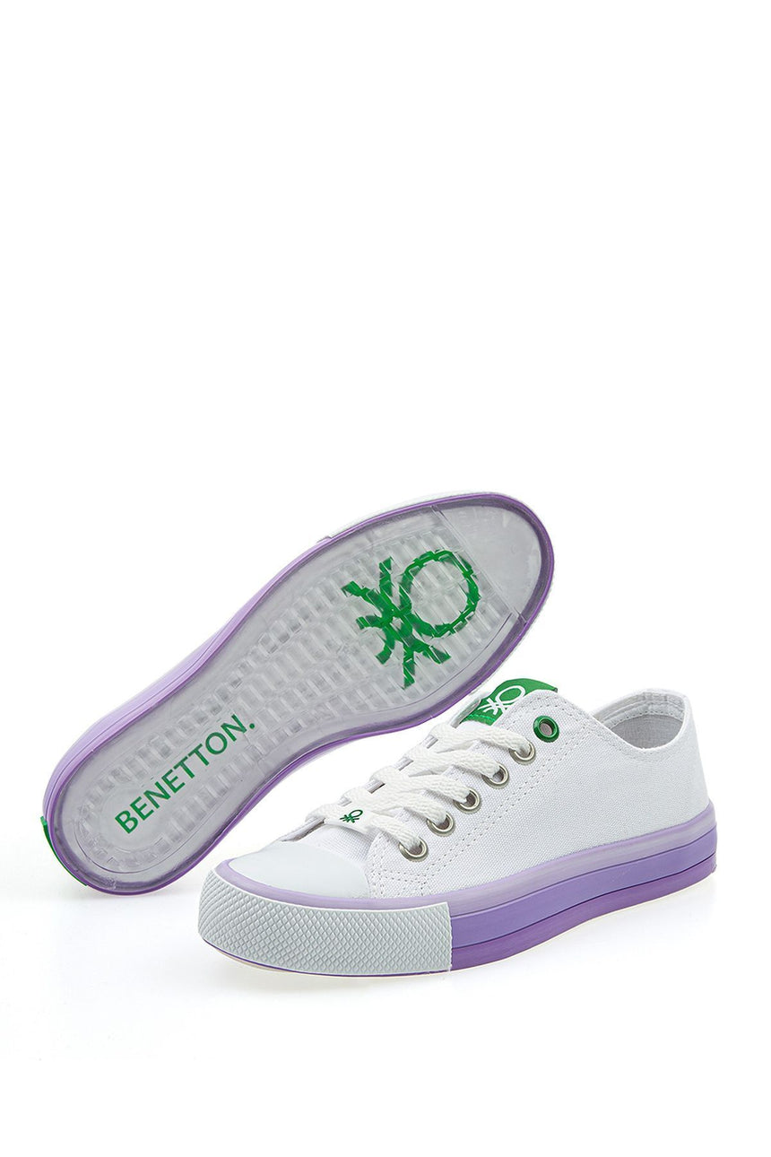 Benetton Renkli Tabanlı Kadın Sneakers Beyaz - Lila