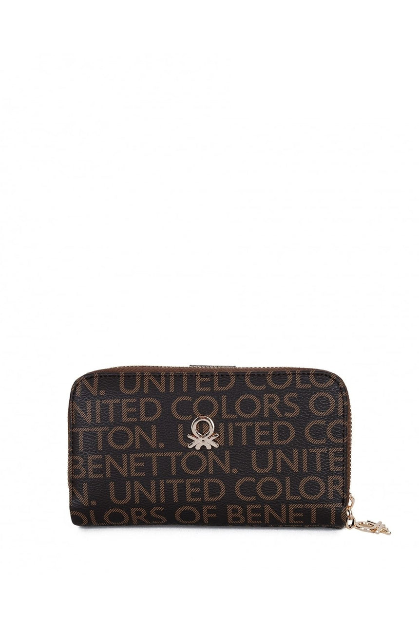 Benetton Logo Baskılı Medium Kadın Cüzdanı Kahve- Haki