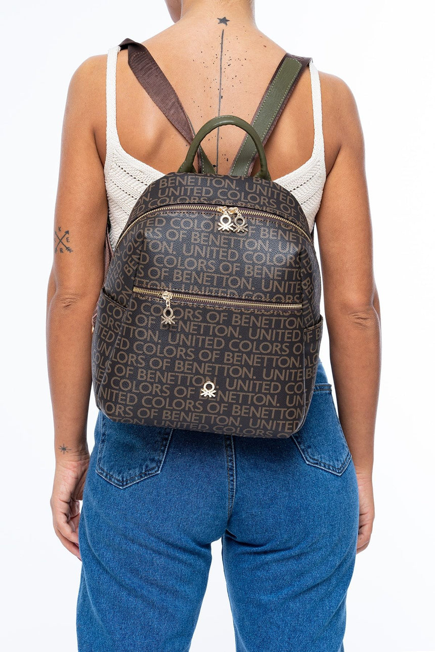 Benetton Metal Logolu Kadın Sırt Çantası Kahve- Haki