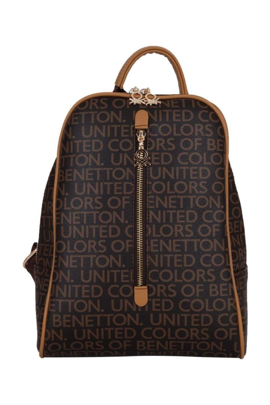 Benetton Ön Fermuar Detaylı Kadın Sırt Çantası Kahve - Hardal