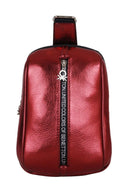 Benetton Logo Baskı Fermuarlı Kadın Body Bag Bordo