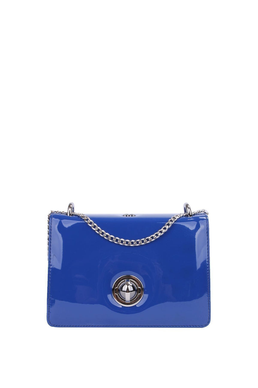 Günlük Zincirli Çapraz Kadın Çantası Lacivert  Rugan