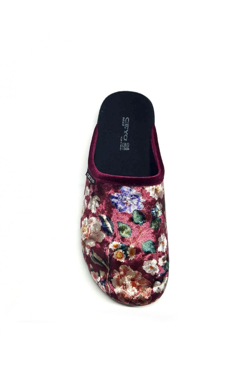 Ceyo Çiçek Desenli Terlik Bordo