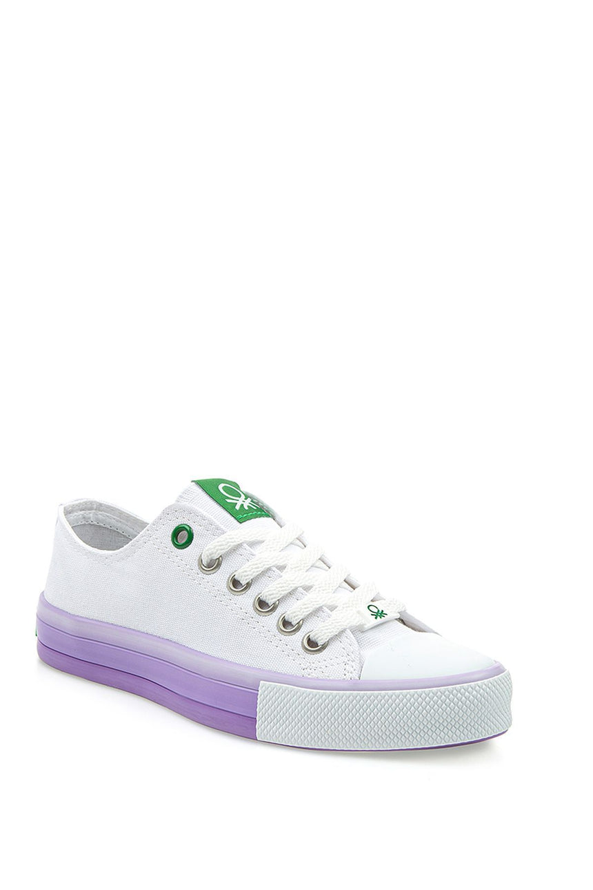 Benetton Renkli Tabanlı Kadın Sneakers Beyaz - Lila