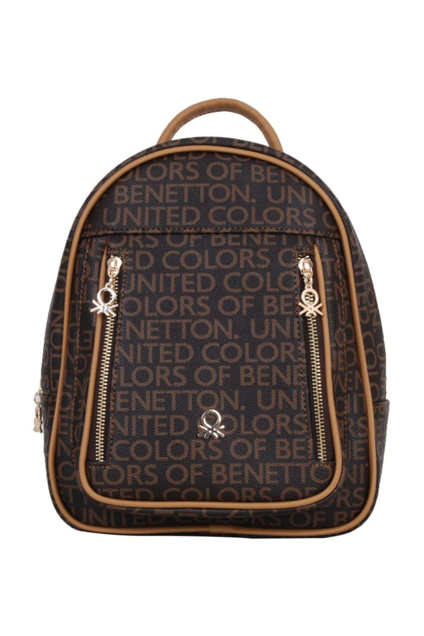 Benetton Çift Fermuar Detaylı Kadın Sırt Çantası Kahve - Hardal