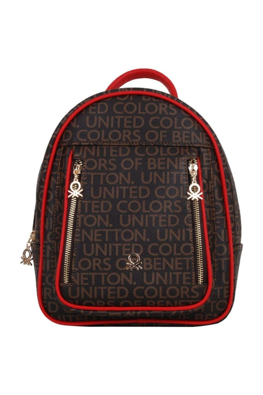 Benetton Çift Fermuar Detaylı Kadın Sırt Çantası Kahve - Kırmızı