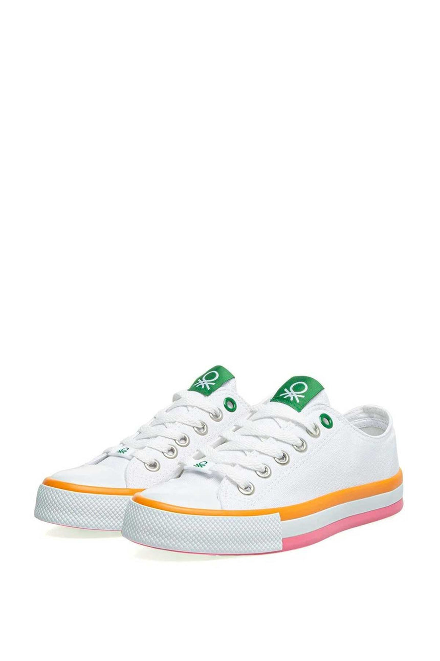 Benetton Renkli Tabanlı Kadın Sneakers Beyaz - Turuncu
