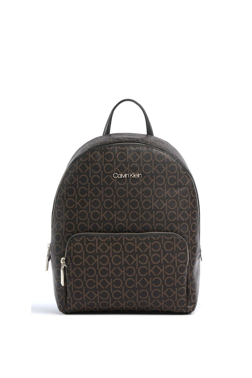 Calvin Klein Ck Monogram Baskılı Fermuarlı Kadın Sırt Çantası Brown Mono