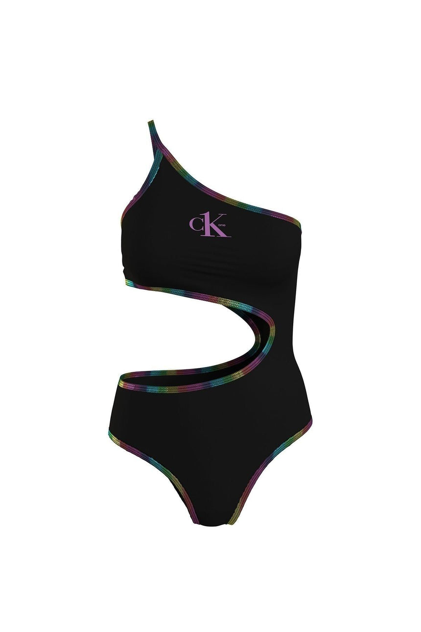 Calvin Klein Kadın Tek Omuz Bel Dekolteli Mayo Pvh Black