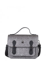 Benetton Mono Baskılı Çapraz Askılı Kadın Çantası Platin - Siyah