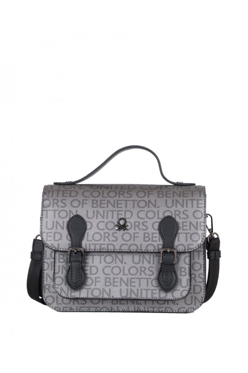 Benetton Mono Baskılı Çapraz Askılı Kadın Çantası Platin - Siyah