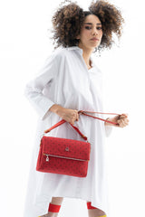 Benetton Kapaklı,Mini Logolu Çapraz Askılı Kadın Çantası Kırmızı - Camel