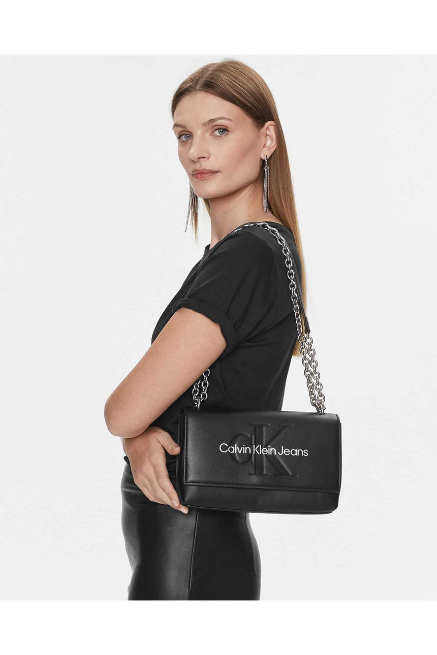 Calvin Klein Mono Flap Zincirli Çapraz Askılı Çanta Black