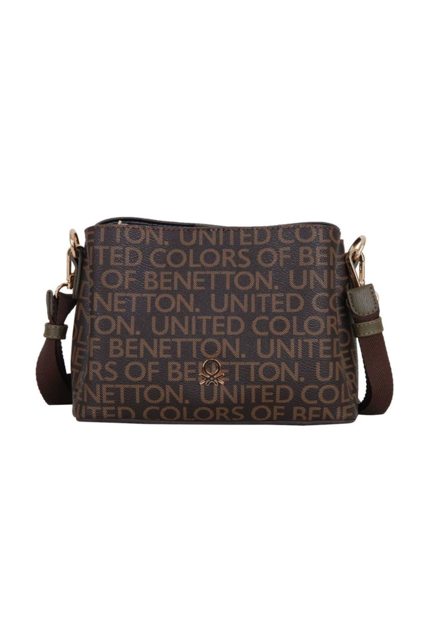 Benetton Çıt Çıtlı Monogram Çapraz Askılı Kadın Çantası Kahve- Haki