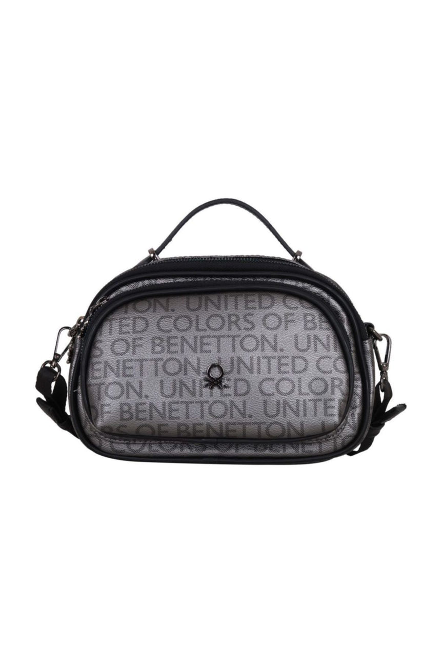 Benetton Minimal Mono Çapraz Askılı Kadın Çantası Platin - Siyah