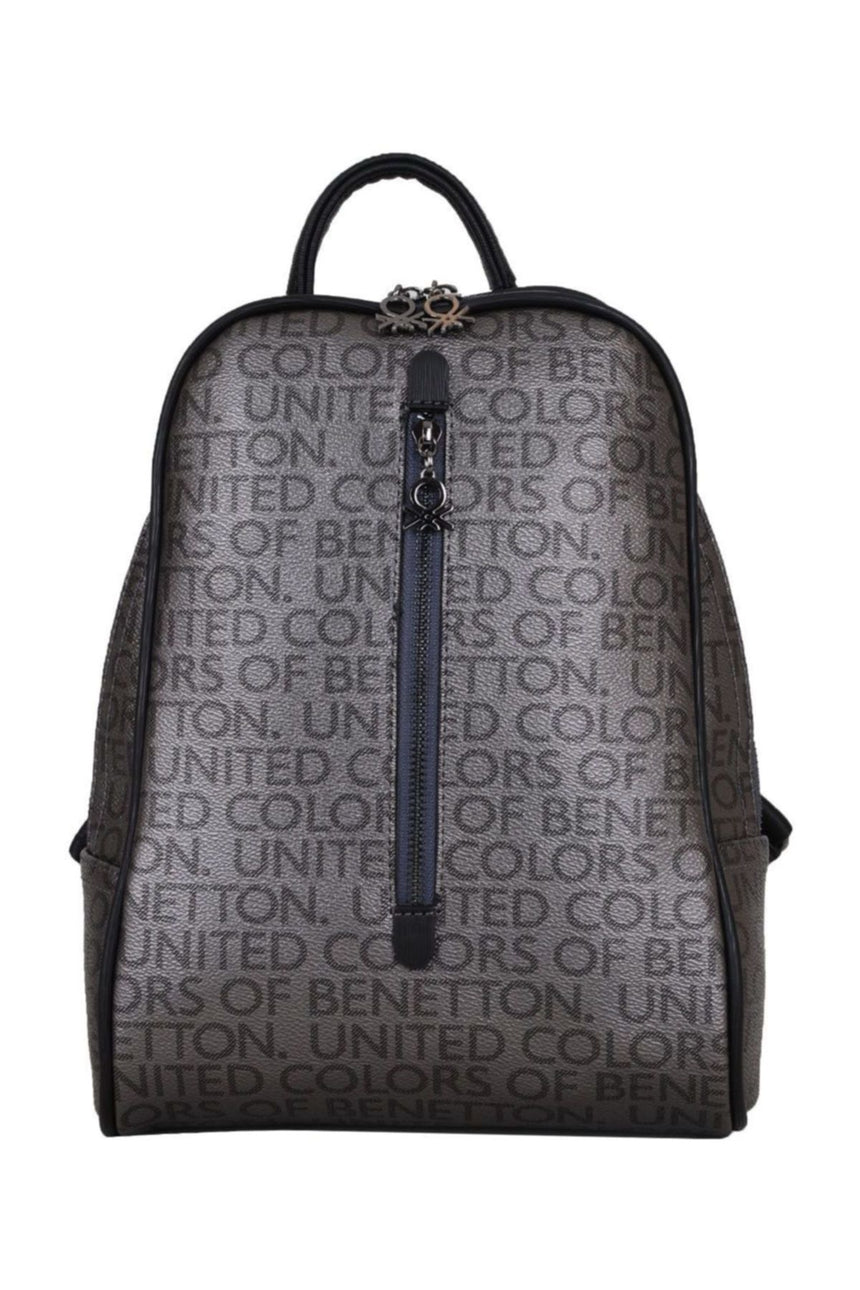 Benetton Ön Fermuar Detaylı Kadın Sırt Çantası Platin - Siyah