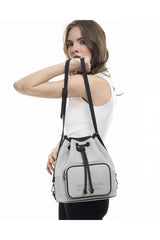 Benetton Nano Sport Büzgülü Kadın Omuz Çantası Açık Gri - Siyah