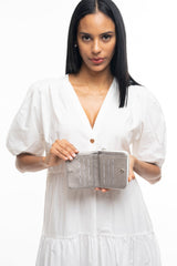 Benetton Small Mono Baskı Kadın Cüzdanı Beyaz - Gümüş