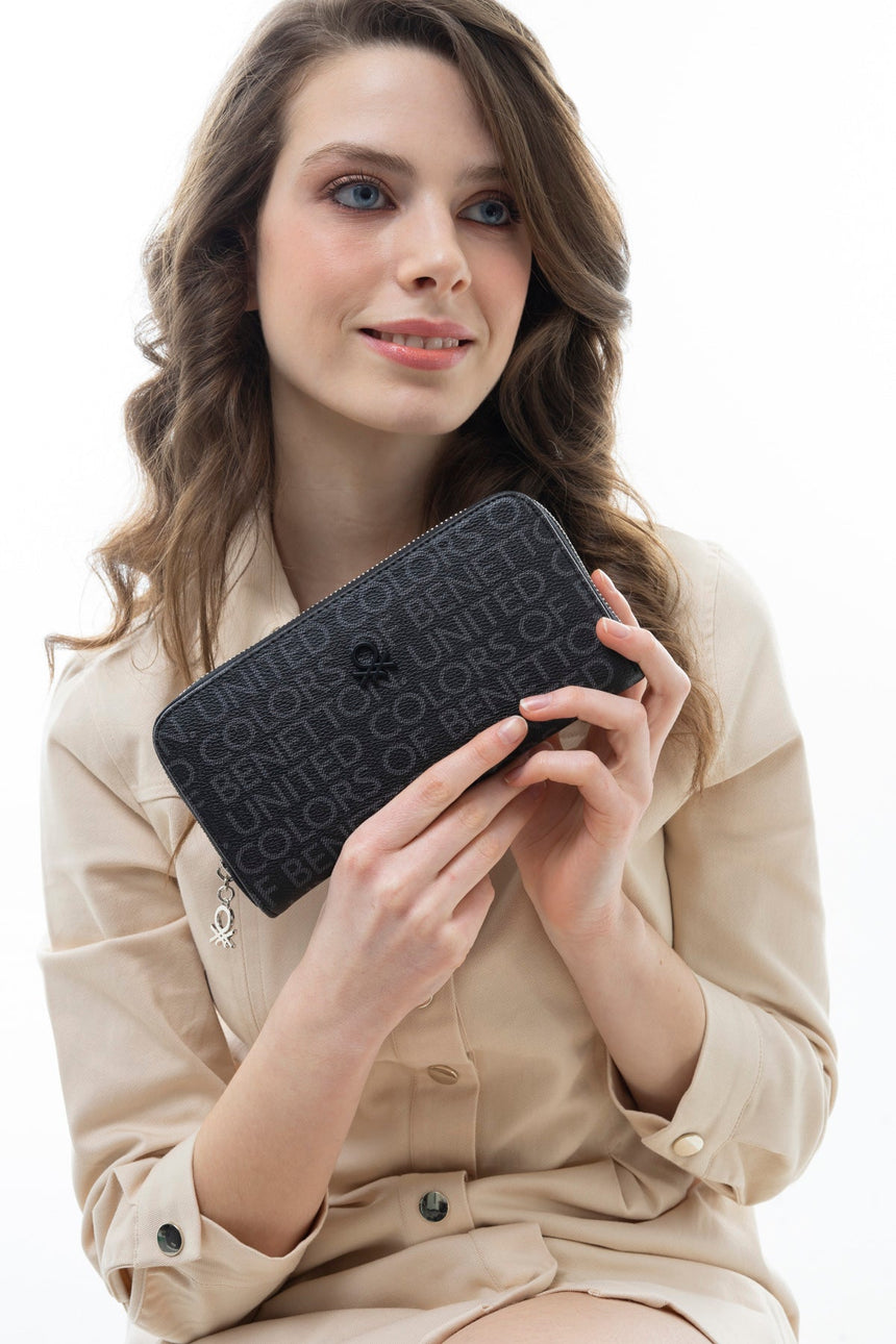 Benetton Monogram Baskılı Kadın Cüzdanı Siyah