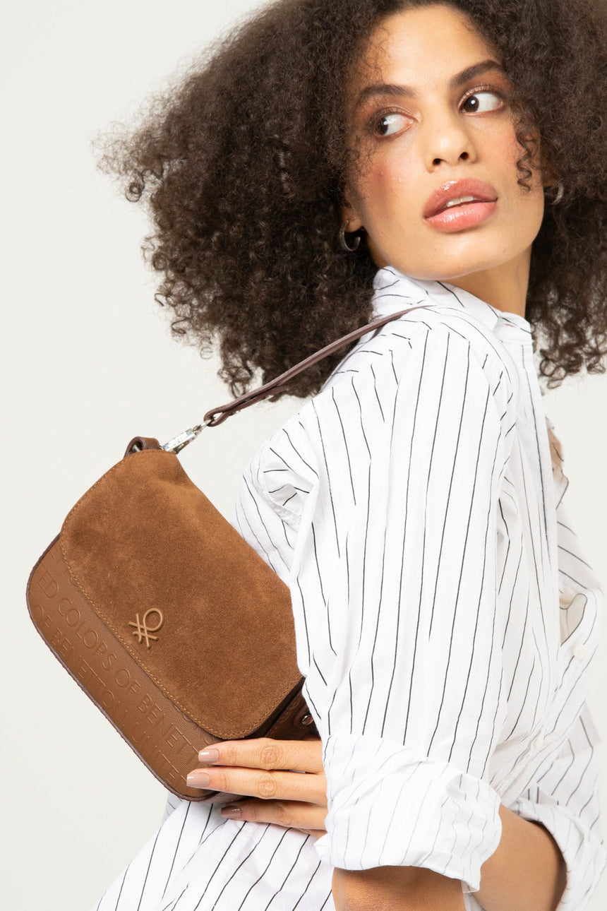 Benetton Manyetik Kapaklı Kadın Omuz Çantası Kahve