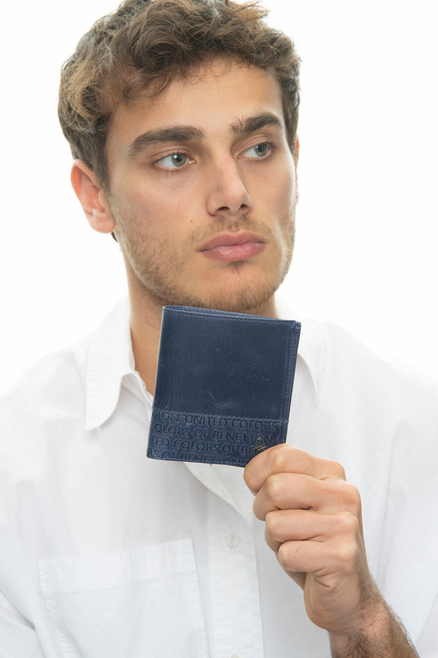 Benetton Eskitme Deri Cüzdan Lacivert